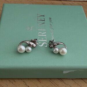Silver and White Pearl Earrings